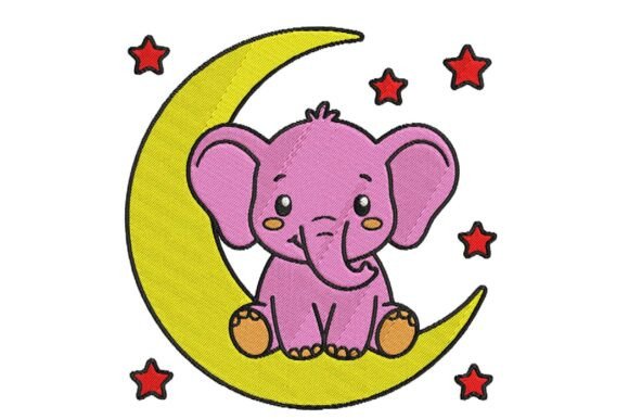 Download Cute Elephant Moon Embroidery Design - Embroidery design Collection