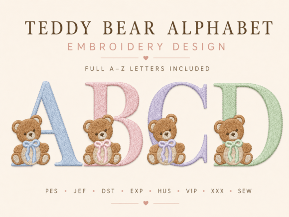 Download Teddy Bear Alphabet Embroidery Design - Embroidery design Collection