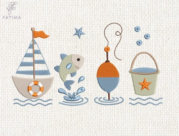 Download Fishing Adventure Embroidery Design - Embroidery design Collection
