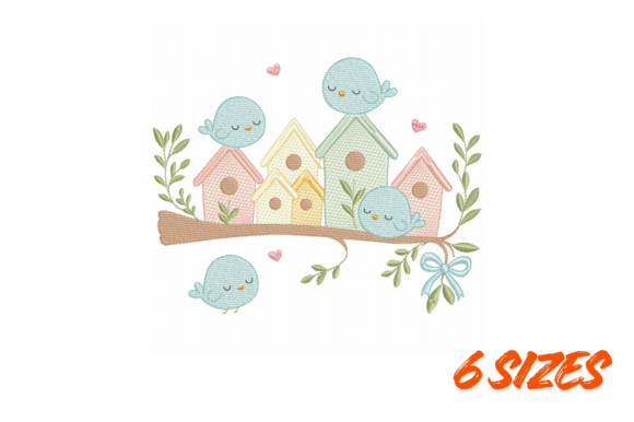 Download Cute Birds Birdhouse Embroidery Design - Embroidery design Collection