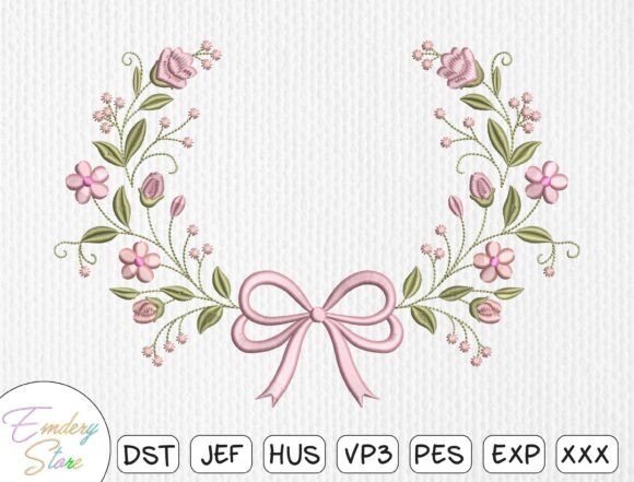 Download Floral Wreath Bow Embroidery Design - Embroidery design Collection