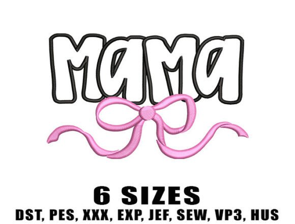 Download Mama Pink Bow Ribbon Embroidery Design - Embroidery design Collection