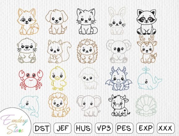 Download Animal Outlines Embroidery Design Set - Embroidery design Collection