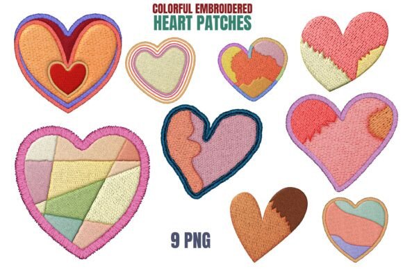 Download 9 Colorful Heart Embroidery Designs - Embroidery design Collection