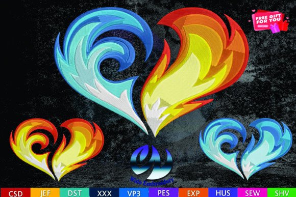 Download Ire and Ice Heart Embroidery Design - Embroidery design Collection